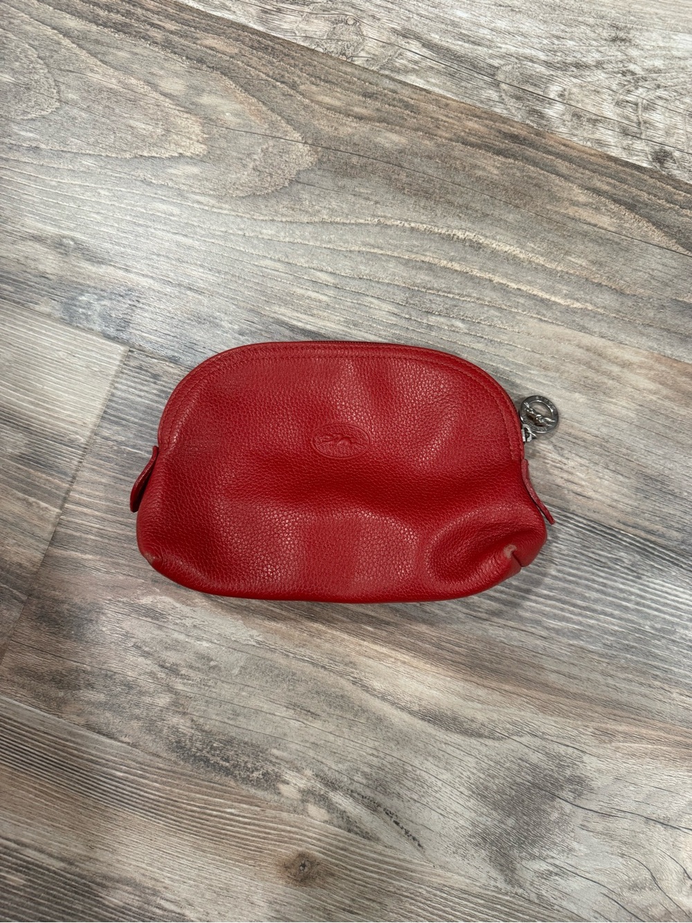 Longchamp Red Pebbled Leather Cosmetic Pouch